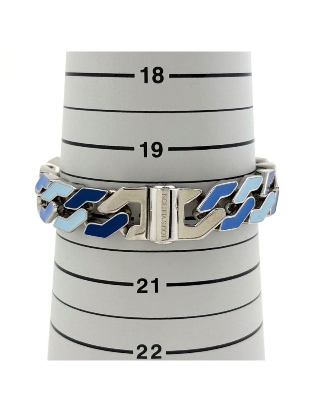 Louis Vuitton Bracelet Chain Links Monogram Metal Silver Blue - Picture 5 of 6